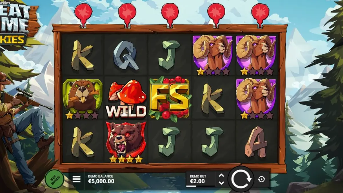 Great Game Rockies slot machine interface na may temang kabundukan